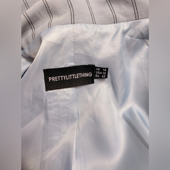 Pretty Little Thing Oversized 10 Blazer Blue & White Stripes Jacket Career - Picture 9 of 11